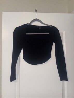 Forever 21 Black Long Sleeve Scoop Crop Top